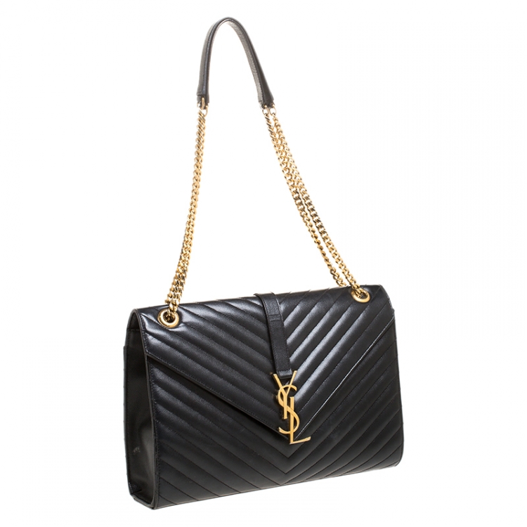 Pre Owned Saint Laurent Black Matelasse Leather Large Cassandre Flap Bag