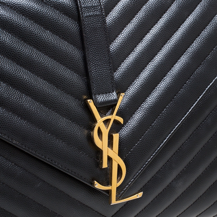 Pre Owned Saint Laurent Black Matelasse Leather Large Cassandre Flap Bag