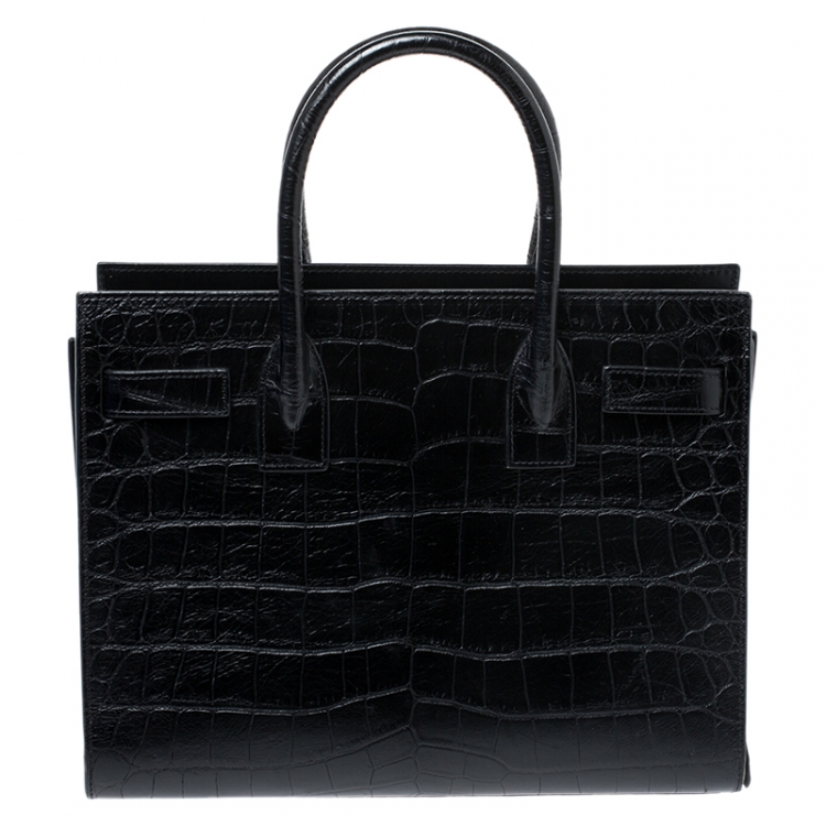Pre Owned Saint Laurent Black Croc Embossed Leather Baby Classic Sac De Jour Tote