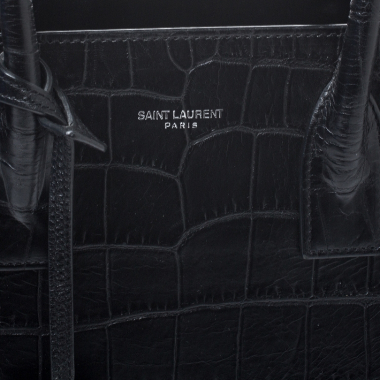 Pre Owned Saint Laurent Black Croc Embossed Leather Baby Classic Sac De Jour Tote