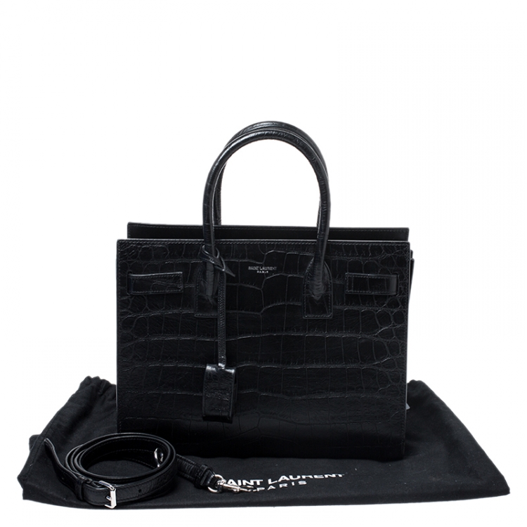 Pre Owned Saint Laurent Black Croc Embossed Leather Baby Classic Sac De Jour Tote