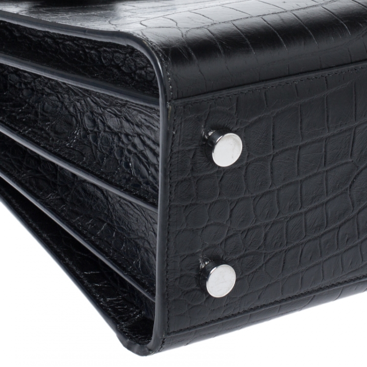 Pre Owned Saint Laurent Black Croc Embossed Leather Baby Classic Sac De Jour Tote