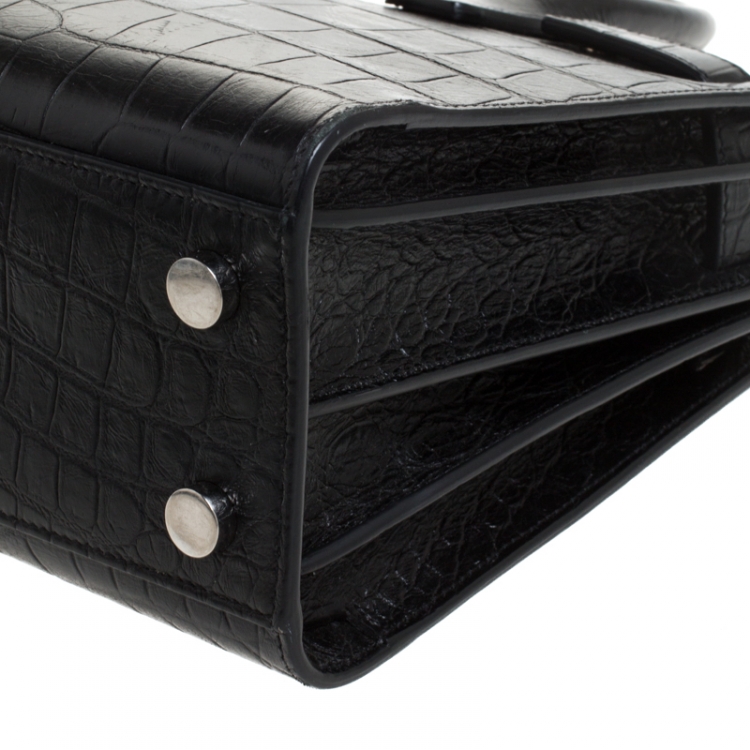 Pre Owned Saint Laurent Black Croc Embossed Leather Nano Classic Sac De Jour Tote