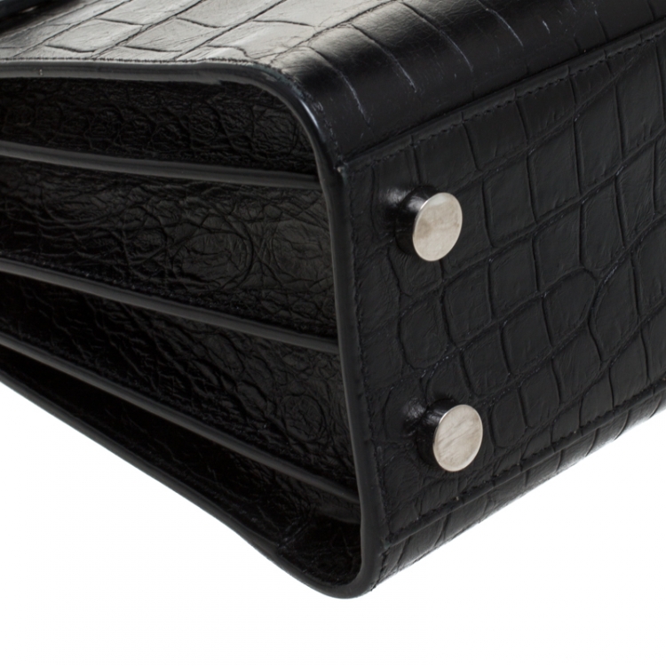 Pre Owned Saint Laurent Black Croc Embossed Leather Nano Classic Sac De Jour Tote