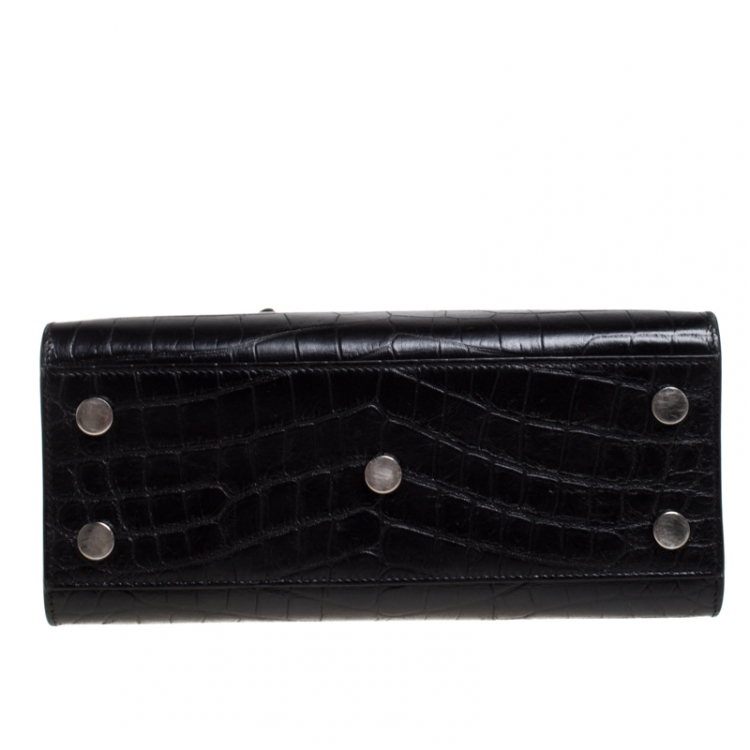 Pre Owned Saint Laurent Black Croc Embossed Leather Nano Classic Sac De Jour Tote