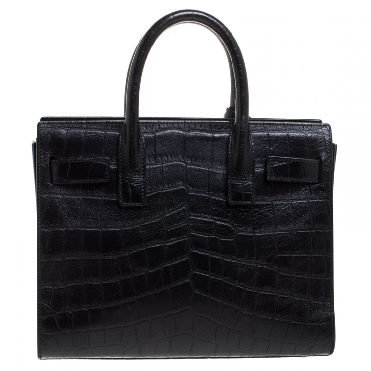Pre Owned Saint Laurent Black Croc Embossed Leather Nano Classic Sac De Jour Tote
