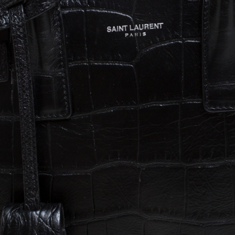 Pre Owned Saint Laurent Black Croc Embossed Leather Nano Classic Sac De Jour Tote