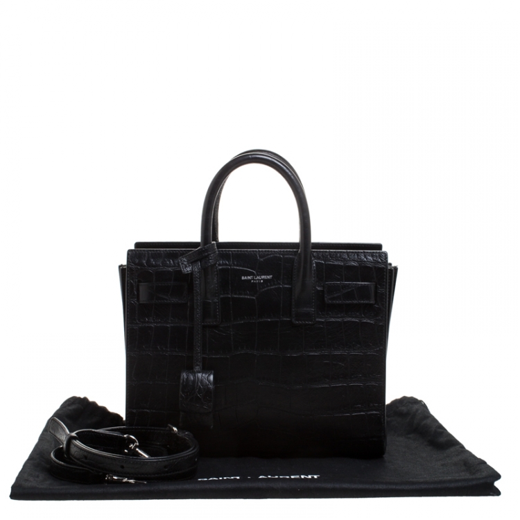 Pre Owned Saint Laurent Black Croc Embossed Leather Nano Classic Sac De Jour Tote