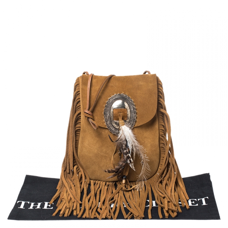 Pre Owned Saint Laurent Paris Brown Nubuck Anita Crossbody Bag