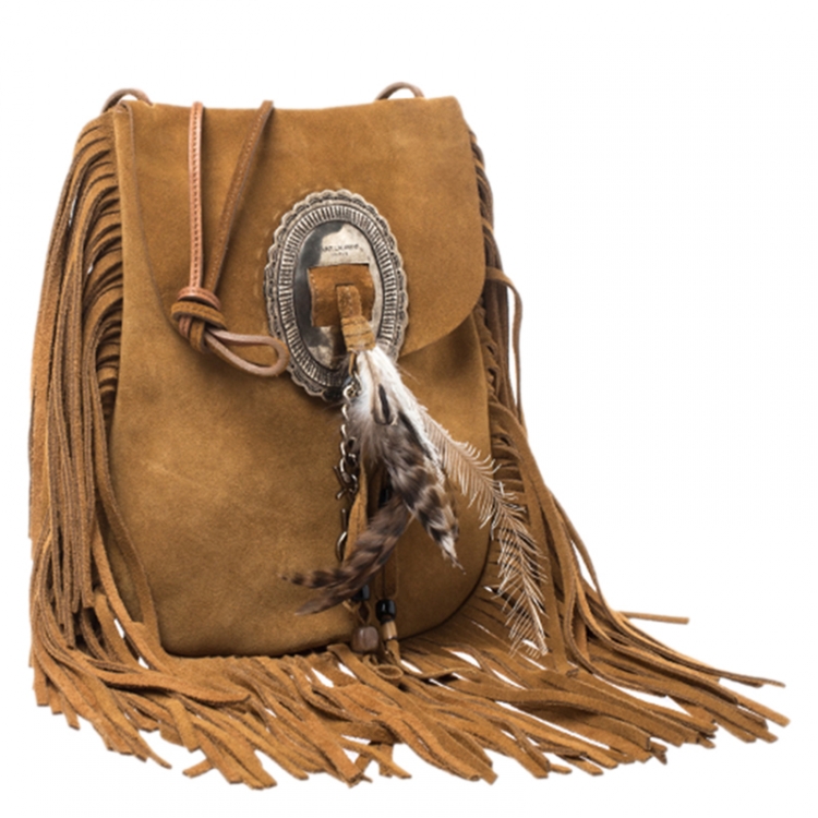 Pre Owned Saint Laurent Paris Brown Nubuck Anita Crossbody Bag