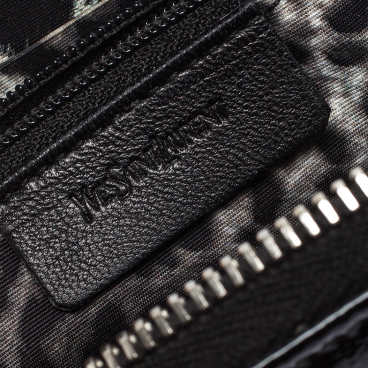 Pre Owned Saint Laurent Paris Black Patent Leather Zip Around Wallet