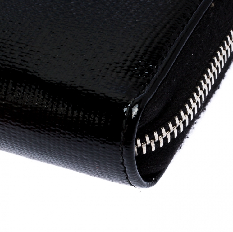 Pre Owned Saint Laurent Paris Black Patent Leather Zip Around Wallet