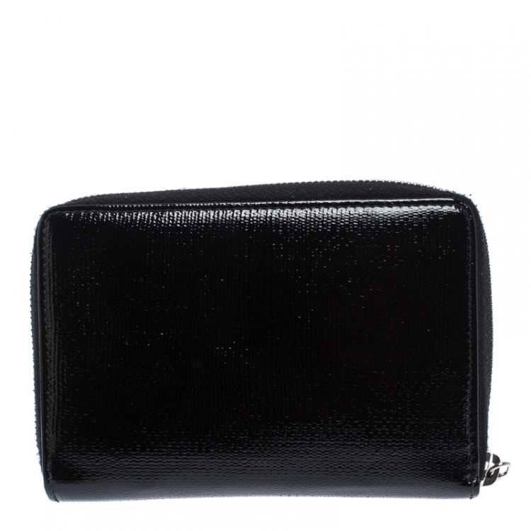 Pre Owned Saint Laurent Paris Black Patent Leather Zip Around Wallet