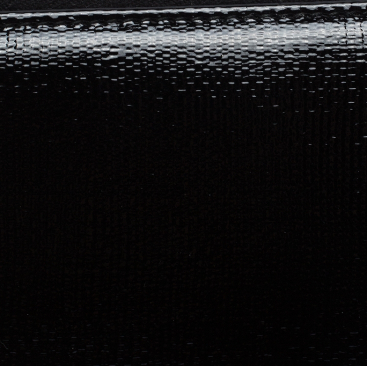 Pre Owned Saint Laurent Paris Black Patent Leather Zip Around Wallet