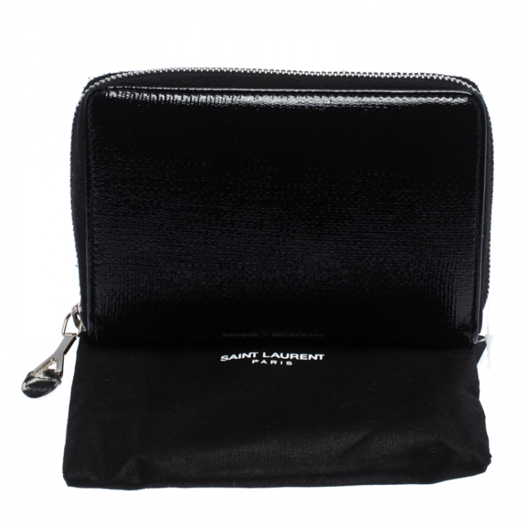 Pre Owned Saint Laurent Paris Black Patent Leather Zip Around Wallet