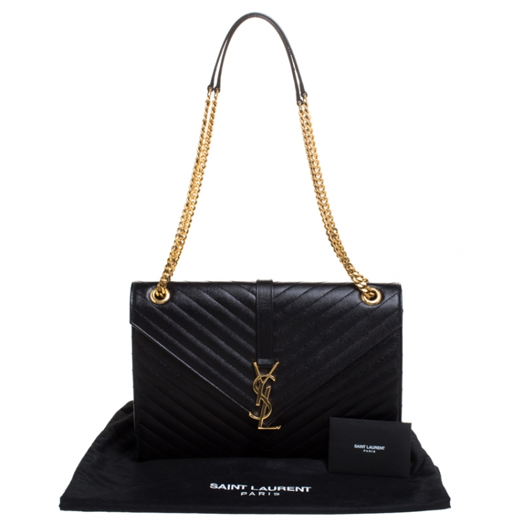 Pre Owned Saint Laurent Black Matelasse Leather Large Cassandre Flap Bag