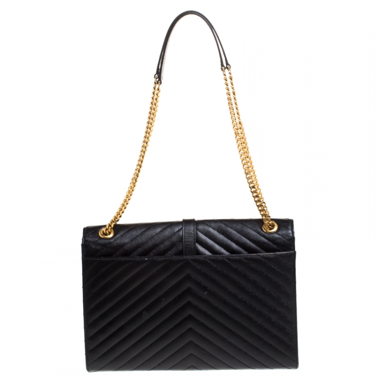 Pre Owned Saint Laurent Black Matelasse Leather Large Cassandre Flap Bag