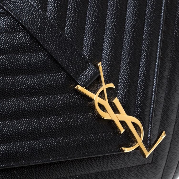 Pre Owned Saint Laurent Black Matelasse Leather Large Cassandre Flap Bag