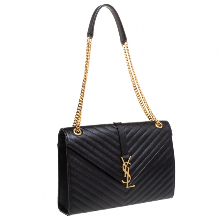 Pre Owned Saint Laurent Black Matelasse Leather Large Cassandre Flap Bag