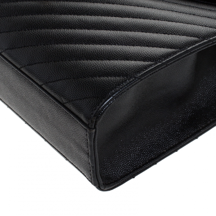 Pre Owned Saint Laurent Black Matelasse Leather Large Cassandre Flap Bag