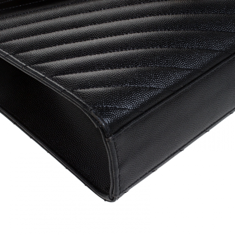 Pre Owned Saint Laurent Black Matelasse Leather Large Cassandre Flap Bag