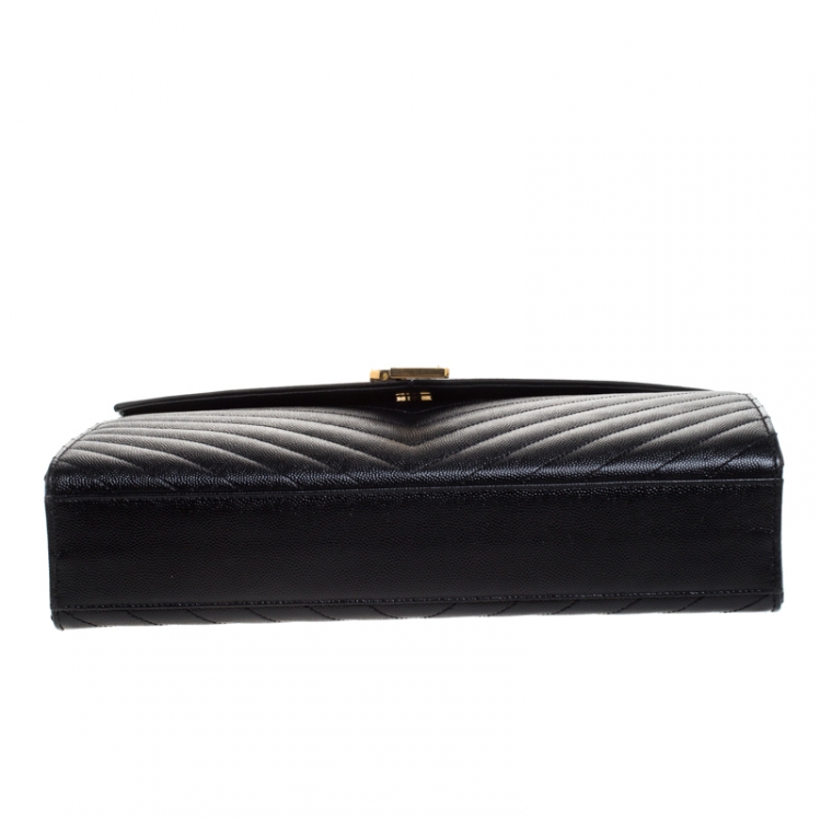 Pre Owned Saint Laurent Black Matelasse Leather Large Cassandre Flap Bag