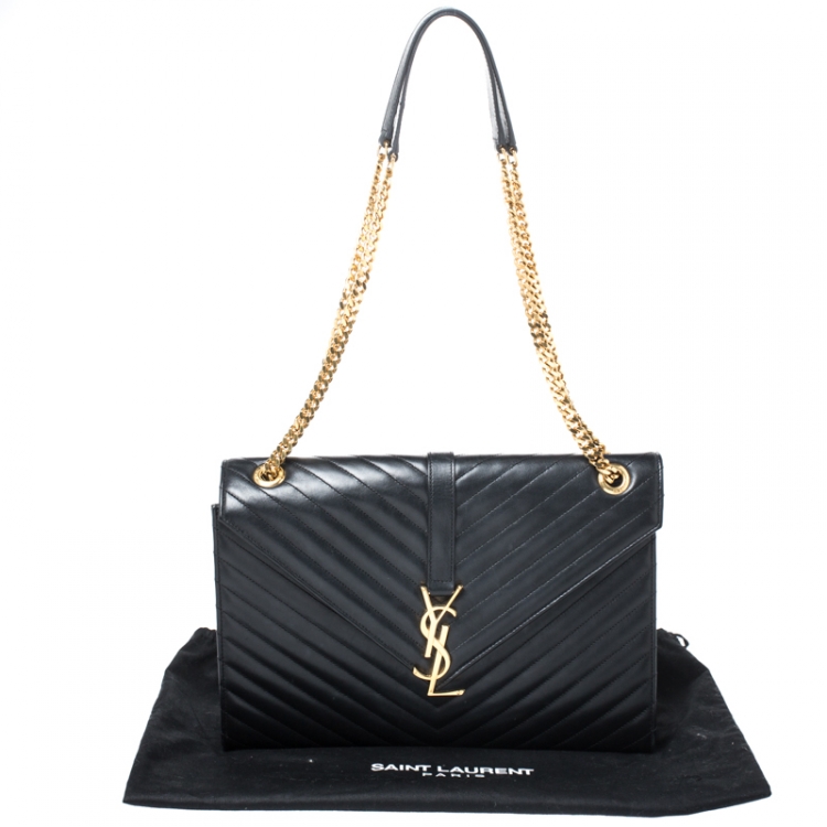 مملوكة مسبقًا Saint Laurent Black Matelasse Leather Large Cassandre Flap Bag