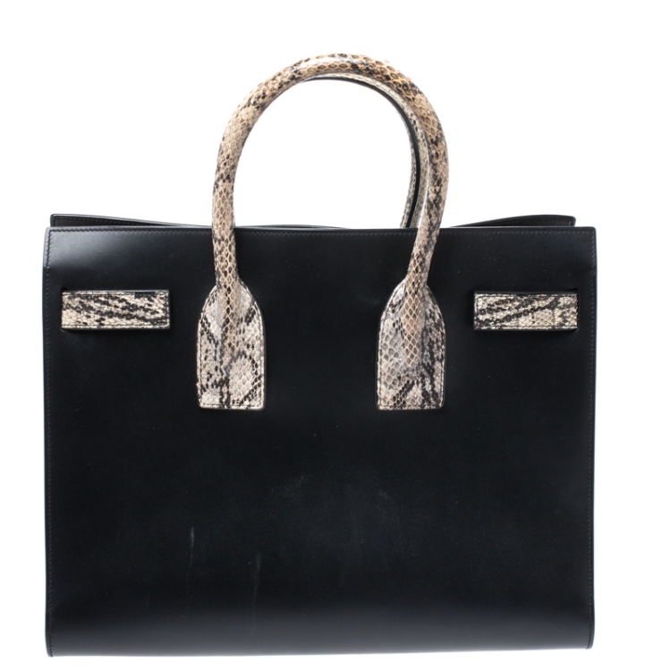 Pre Owned Saint Laurent Black Leather and Python Small Classic Sac De Jour Tote
