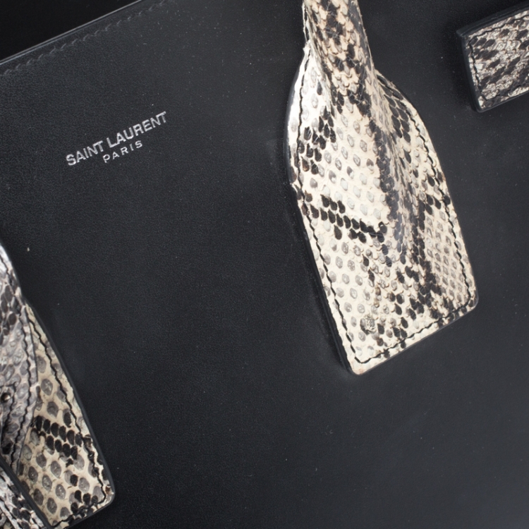 Pre Owned Saint Laurent Black Leather and Python Small Classic Sac De Jour Tote