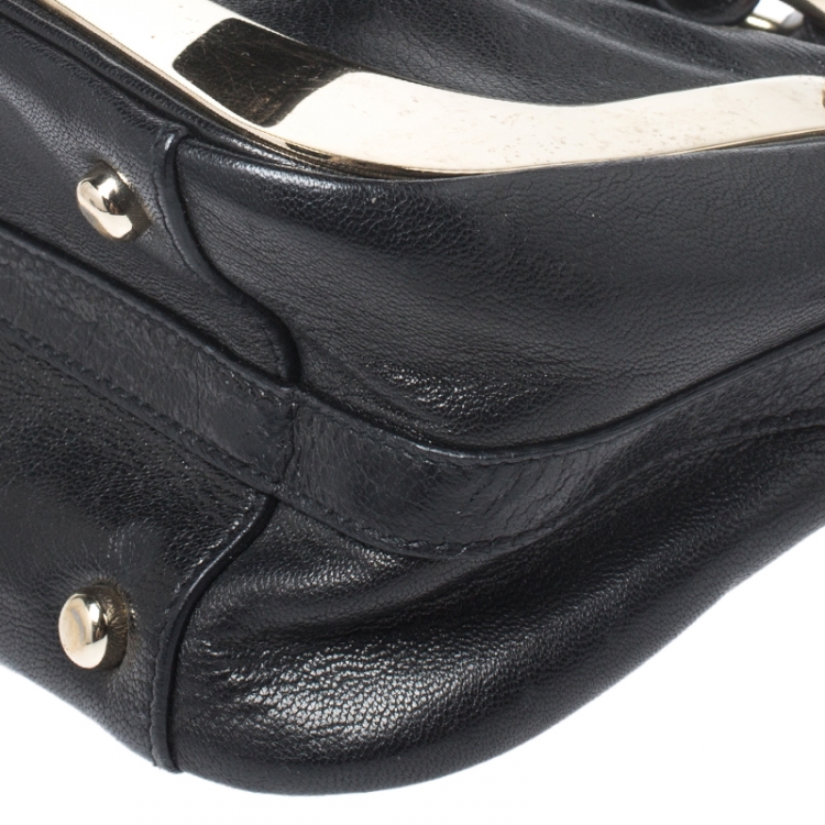 Pre Owned Saint Laurent Paris Black Leather Metal Small Shoulder Bag