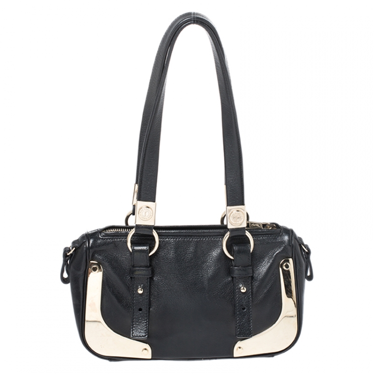 Pre Owned Saint Laurent Paris Black Leather Metal Small Shoulder Bag