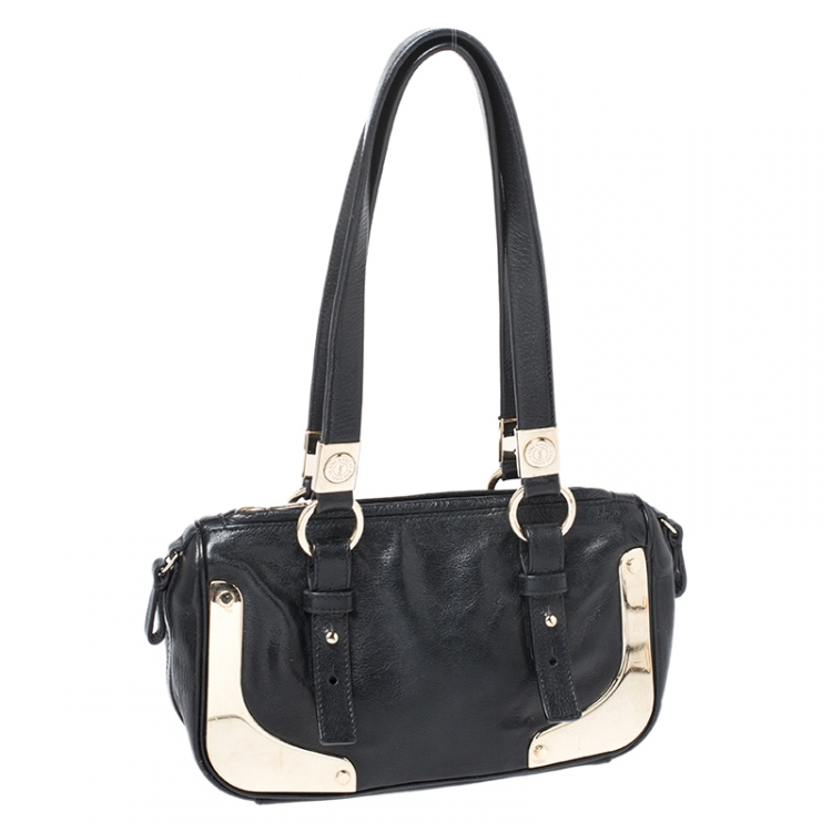 Pre Owned Saint Laurent Paris Black Leather Metal Small Shoulder Bag