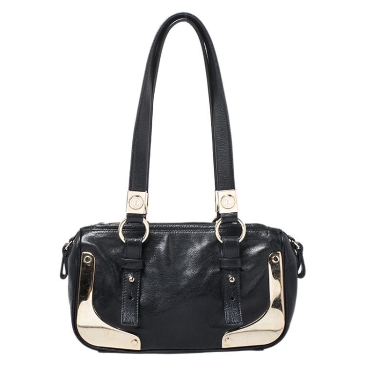 Pre Owned Saint Laurent Paris Black Leather Metal Small Shoulder Bag