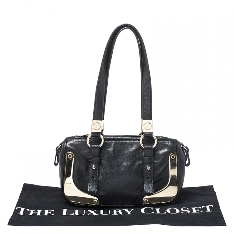 Pre Owned Saint Laurent Paris Black Leather Metal Small Shoulder Bag
