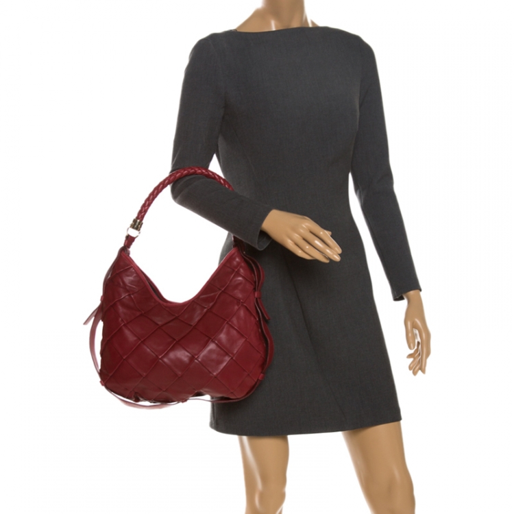Pre Owned Saint Laurent Paris Red Pleated Leather Hobo