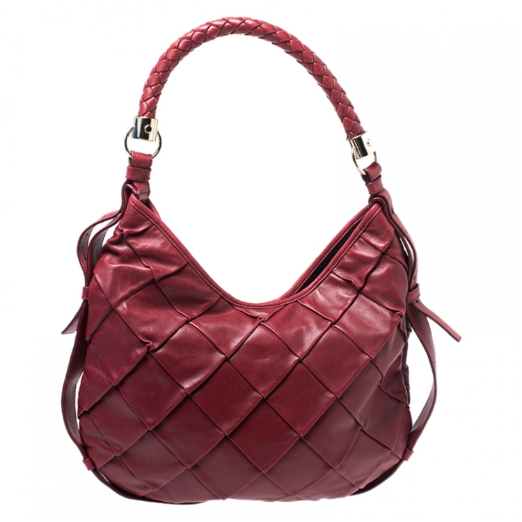 Pre Owned Saint Laurent Paris Red Pleated Leather Hobo