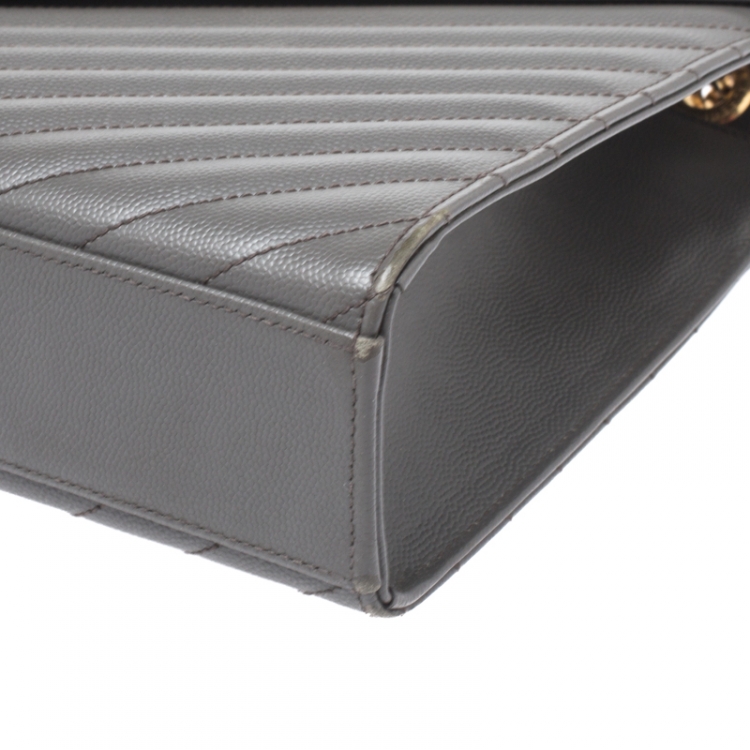Pre Owned Saint Laurent Grey Matelasse Leather Large Cassandre Flap Bag