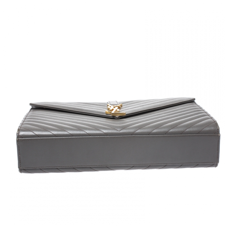 Pre Owned Saint Laurent Grey Matelasse Leather Large Cassandre Flap Bag