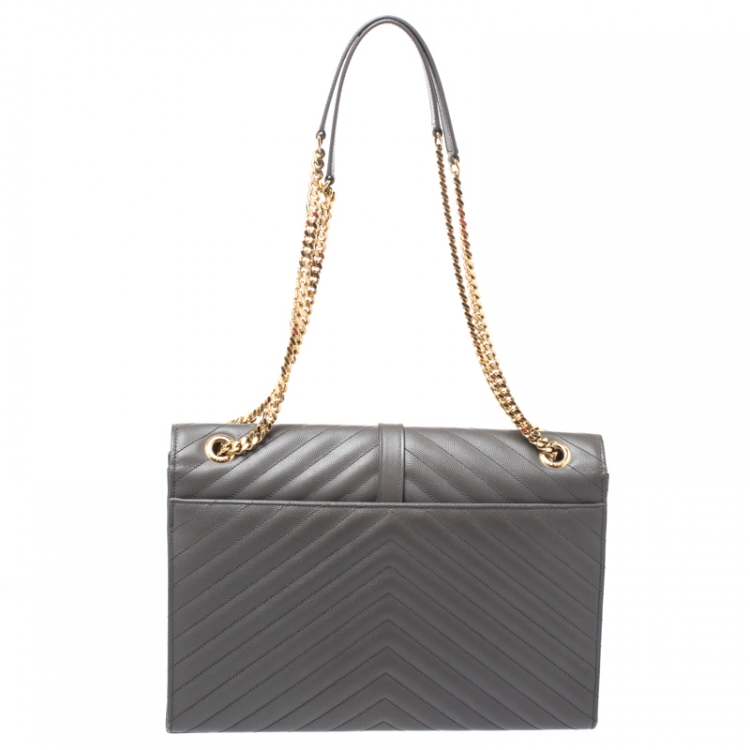 Pre Owned Saint Laurent Grey Matelasse Leather Large Cassandre Flap Bag