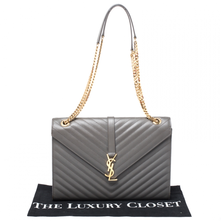 Pre Owned Saint Laurent Grey Matelasse Leather Large Cassandre Flap Bag