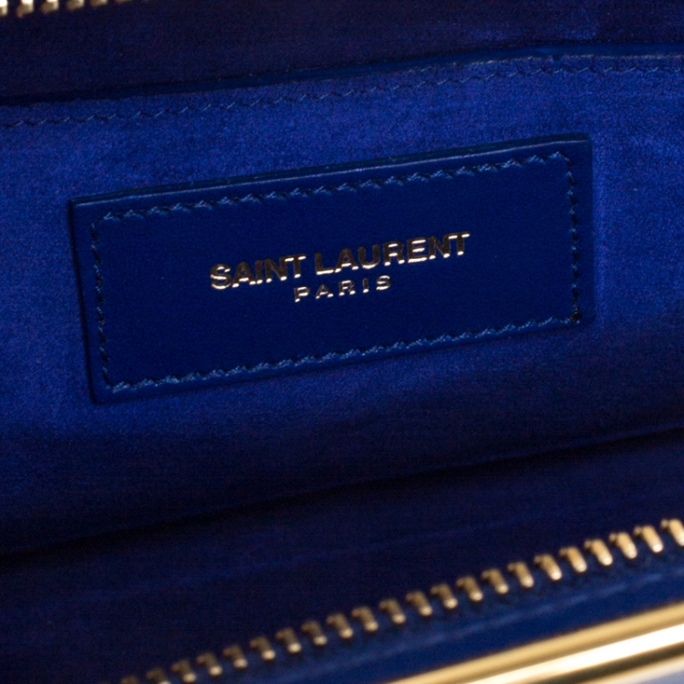 Pre Owned Saint Laurent Paris Blue Leather Lutetia Clutch