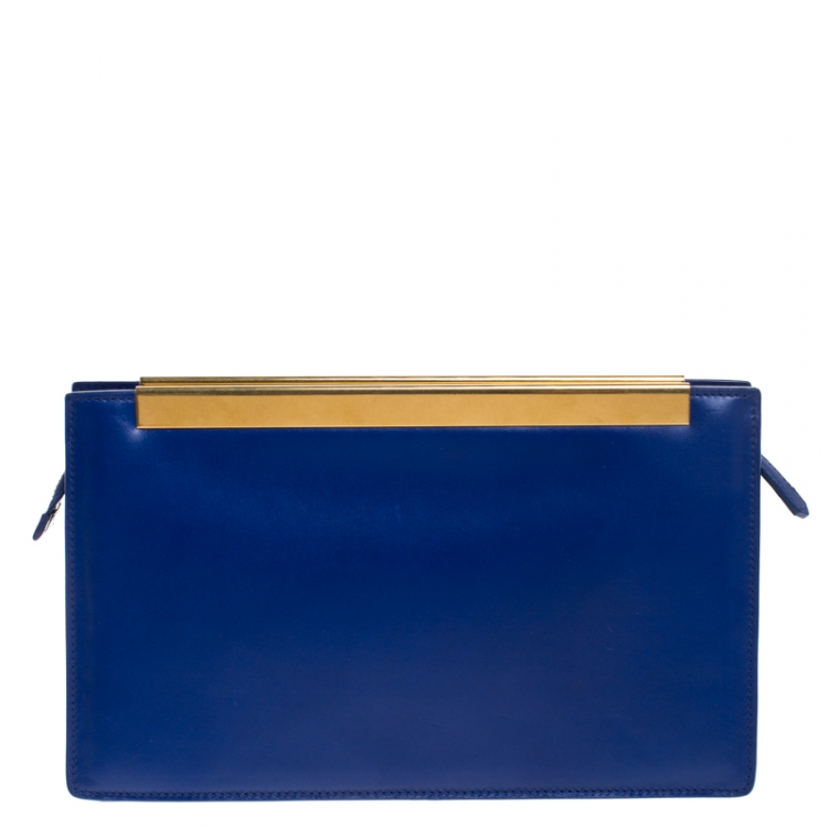 Pre Owned Saint Laurent Paris Blue Leather Lutetia Clutch