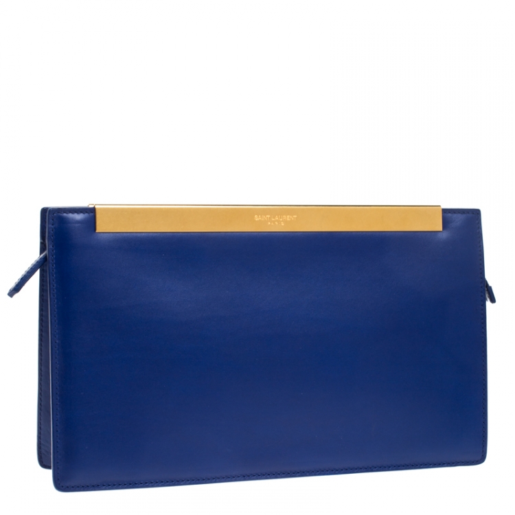 Pre Owned Saint Laurent Paris Blue Leather Lutetia Clutch
