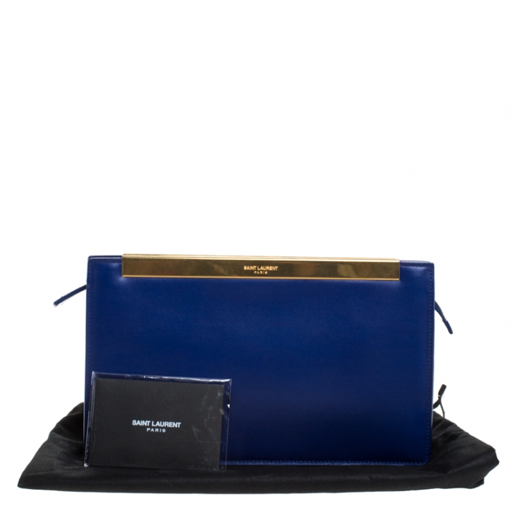Pre Owned Saint Laurent Paris Blue Leather Lutetia Clutch