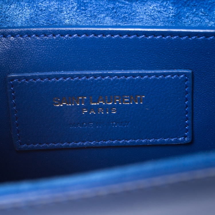 Pre Owned Saint Laurent Blue Patent Leather Small Kate Monogram Shoulder Bag