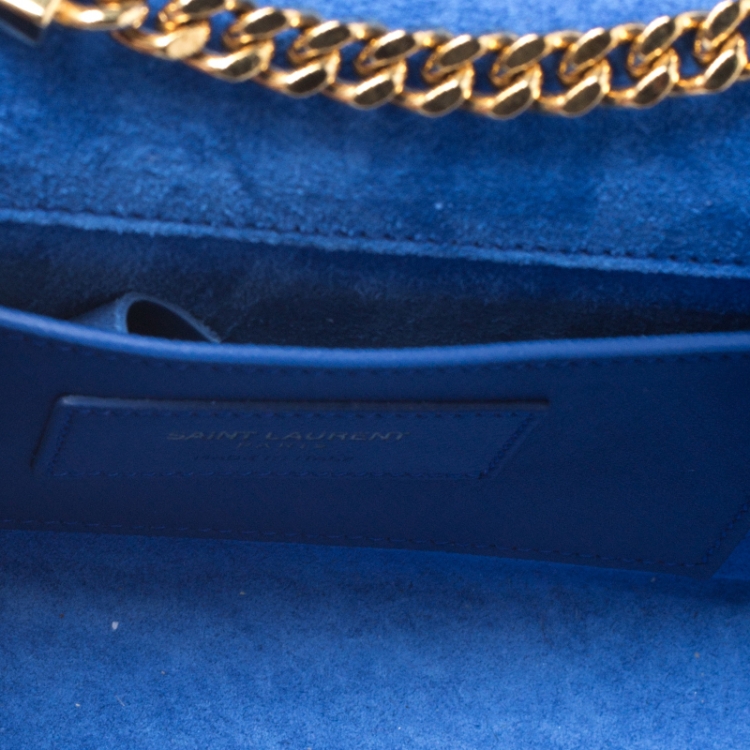Pre Owned Saint Laurent Blue Patent Leather Small Kate Monogram Shoulder Bag
