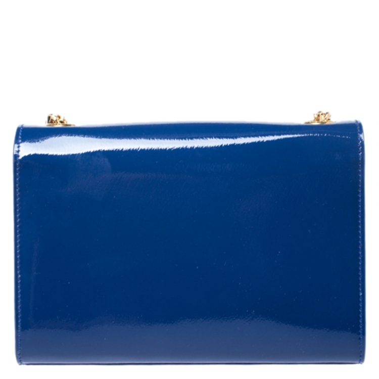 Pre Owned Saint Laurent Blue Patent Leather Small Kate Monogram Shoulder Bag
