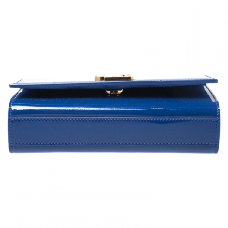 Pre Owned Saint Laurent Blue Patent Leather Small Kate Monogram Shoulder Bag