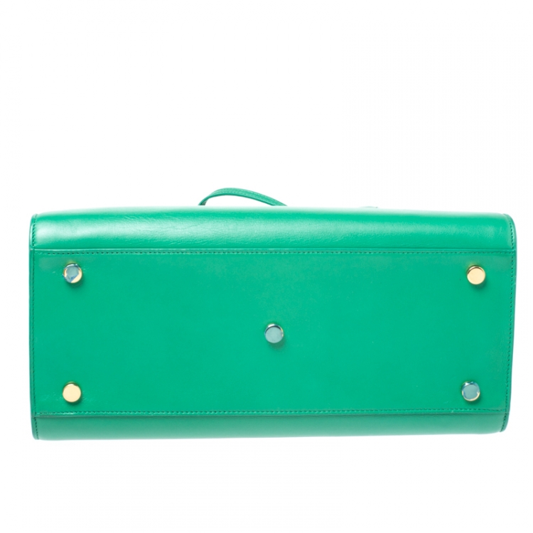Pre Owned Saint Laurent Green Leather Small Classic Sac De Jour Tote