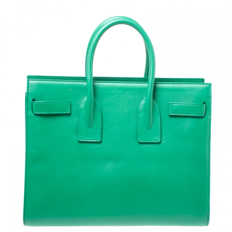 Pre Owned Saint Laurent Green Leather Small Classic Sac De Jour Tote